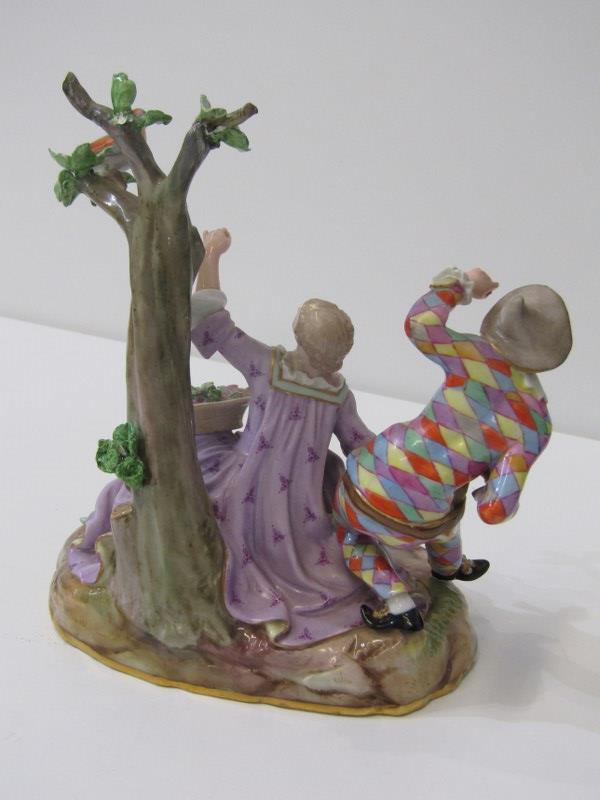 MEISSEN GROUP, 19th Century Meissen group of Harlequin and Columbine seated by a tree, 17cm - Image 6 of 19