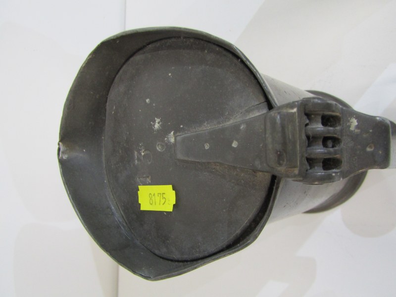 ANTIQUE FRENCH PEWTER MEASURING JUGS, lidded 2 litre measuring jug stamped "T Boulanget", 27cm - Image 5 of 6