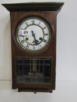 JAPANESE WALL CLOCK, late 19th Century oak framed wall clock with enamelled dial and mercury