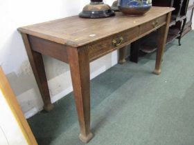 EDWARDIAN OAK SIDE TABLE, fitted 2 drawers on square form taper legs, 136cm width