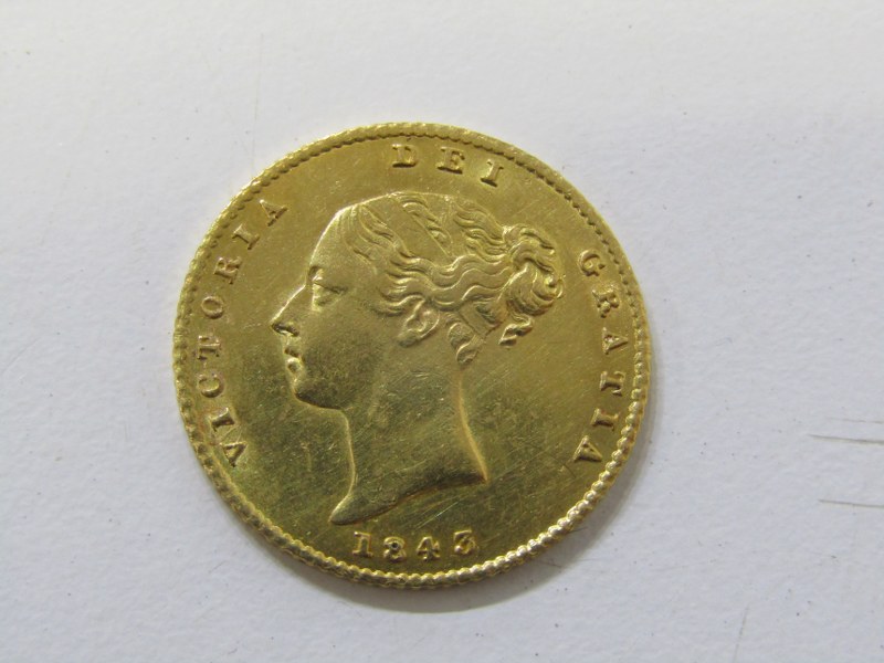 EARLY VICTORIAN GOLD HALF SOVEREIGN, 1843 Victoria sovereign high grade