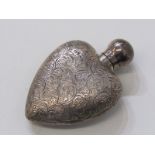 SILVER SCENT BOTTLE, heart shaped foliate decorated silver scent bottle, maker GW possibly London