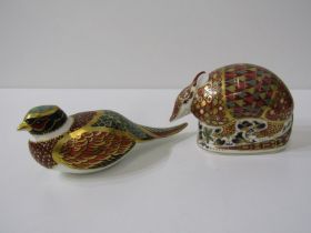 ROYAL CROWN DERBY, 2 Royal Crown Derby figures, 1 of an armadillo with silver button to base, 12cm