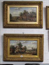 ATTRIBUTED TO G LARA, pair of 19th Century oil on canvas, "Busy Farmyard Scenes" , 24cm X 43cm
