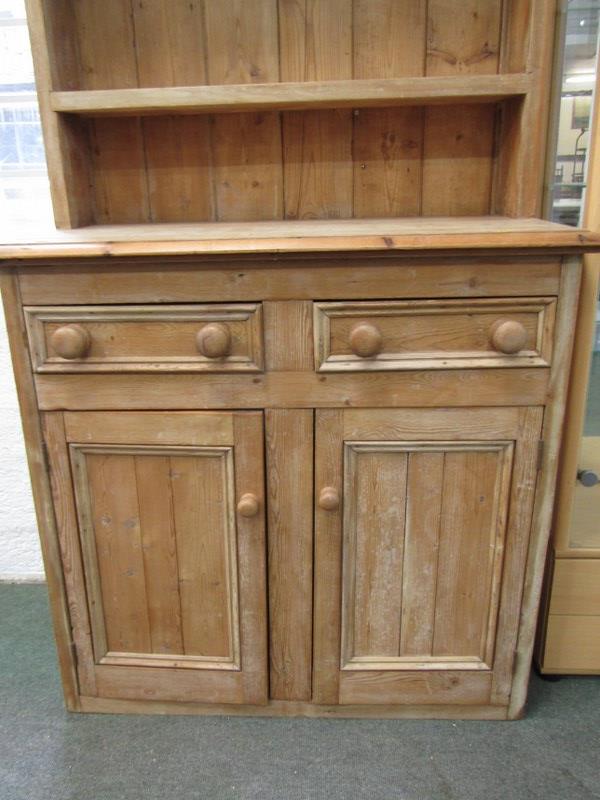 STRIPPED PINE DRESSER, with 2 open shelves above, 2 drawers with cupboard base below, 96cm width, - Image 3 of 3