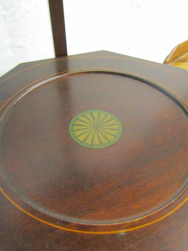 MAHOGANY CAKE STAND, 2 tier mahogany cake stand with transfer print decoration - Image 2 of 2