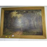 JOSEPH MELLOR, oil on canvas, "Woodland scene with figures", signed to left hand corner with