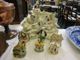 STAFFORDSHIRE, collection of 9 pieces of Staffordshire pottery, including 3 flat back groups, 5