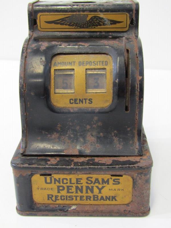 VINTAGE MONEY BOX, in the form of a cash register, "Uncle Sam's Penny Register Bank", 15cm height - Image 2 of 8
