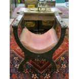 X FRAME THRONE SEAT with carved acanthus leaf finials, pink upholstered seat with X frame