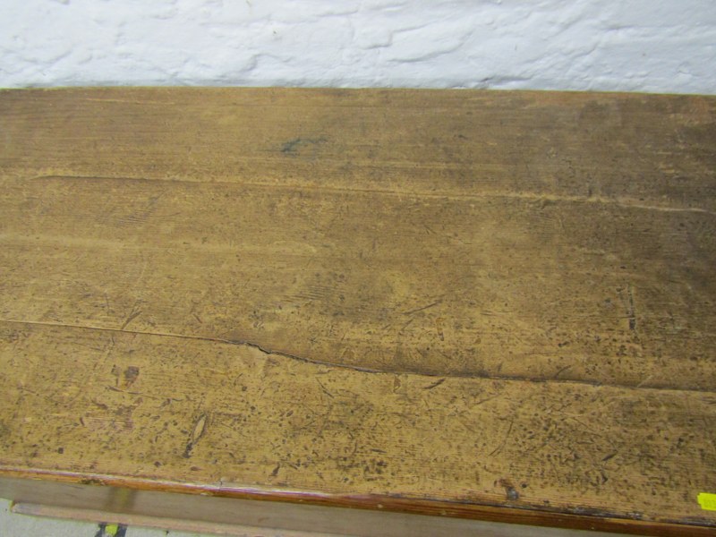 19th CENTURY WAXED PINE TRUNK, the rising top enclosing inner candle shelf, 92cm - Image 2 of 5