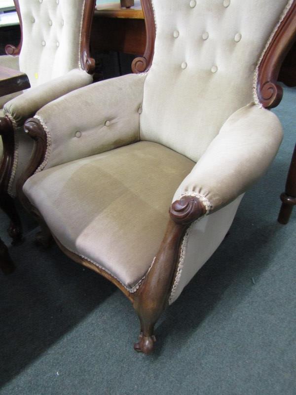 SPOONBACK ARM CHAIRS, matched pair of mahogany framed spoon back armchairs with button back, - Image 5 of 5