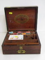 19th CENTURY ARTIST'S BOX, 19th Century mahogany veneered box with brass inlaid decoration with