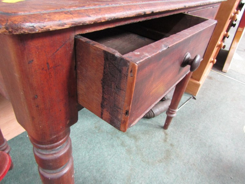 19th CENTURY MAHOGANY SIDE TABLE, fitted 2 drawers on turned tapering supports, 84cm - Image 3 of 3