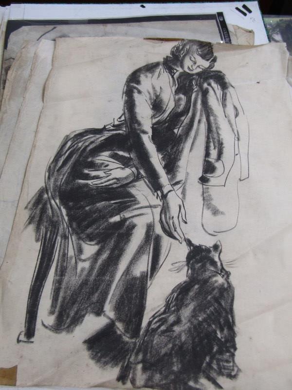 PORTFOLIO OF CHARCOAL DRAWINGS, various portraits - Image 6 of 14