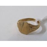 9ct YELLOW GOLD SIGNET RING, size H-I, approx. 1.6 grams