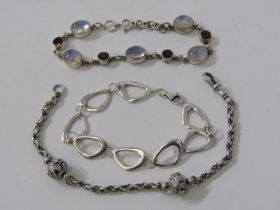 3 SILVER BRACELETS, including 1 moonstone