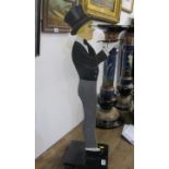 DUMBWAITER, painted wood figure of a butler, 85cm height