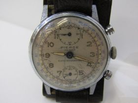 PIERCED CHRONOGRAPH WRIST WATCH, movement appears in good working condition, starting ,stopping