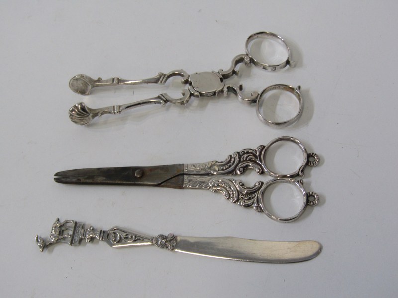 ANTIQUE SILVER SUGAR NIPS, initialled CDE 12cms length hallmarks indistinct, also silver mounted - Image 2 of 9