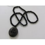 FACETED BLACK BEAD NECKLACE, with jet mourning locket