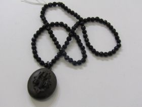 FACETED BLACK BEAD NECKLACE, with jet mourning locket