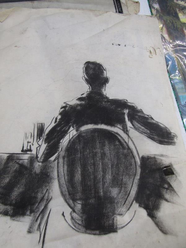 PORTFOLIO OF CHARCOAL DRAWINGS, various portraits - Image 5 of 14