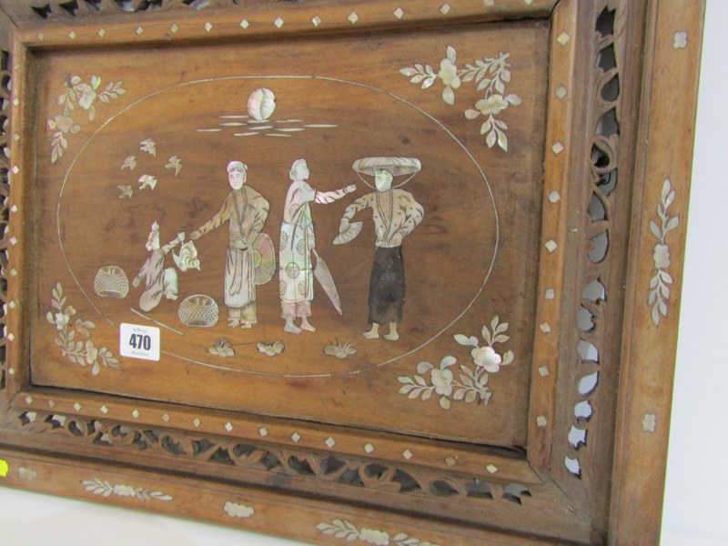 ORIENTAL PANEL, decorated with figures in mother of pearl, 48cm with (some mother of pearl missing) - Image 5 of 6