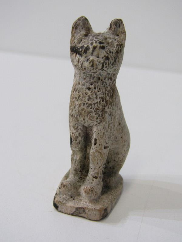 ANCIENT EGYPTIAN BRONZE CAT, 6.5cm height, together with a primitive stone cut seated cat figure, - Image 9 of 12