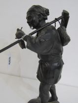 JAPANESE BRONZE FIGURE, large bronze farmer figure, signed to base, 32cm height