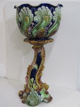 VICTORIAN MAJOLICA, a Victorian Majolica 2 piece jardinière and stand, in the Empress pattern,