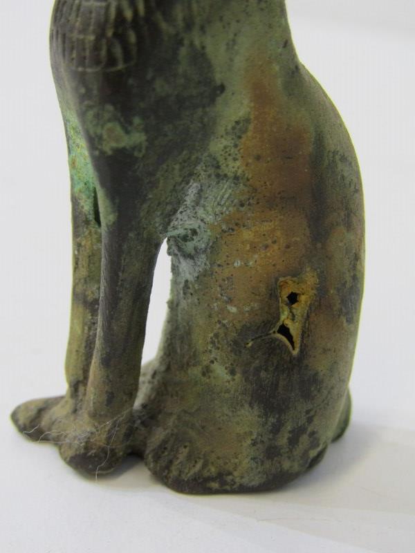 ANCIENT EGYPTIAN BRONZE CAT, 6.5cm height, together with a primitive stone cut seated cat figure, - Image 4 of 12