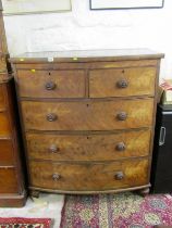 VICTORIAN MAHOGANY BOW FRONT CHEST, 2 short and 3 long drawers, 102cm width