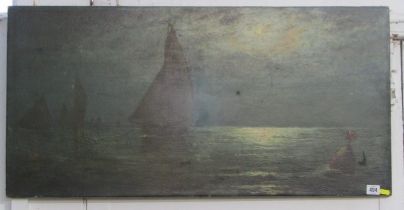 ALBERT W HOLDEN, oil on canvas "Fleet returning in a moonlight setting", 45cm x 89cm