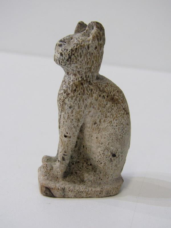 ANCIENT EGYPTIAN BRONZE CAT, 6.5cm height, together with a primitive stone cut seated cat figure, - Image 8 of 12