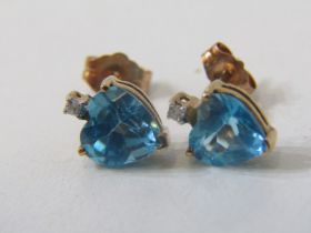 TOPAZ & DIAMOND EARRINGS, pair of 9ct yellow gold earrings with heart shaped topaz and diamond set