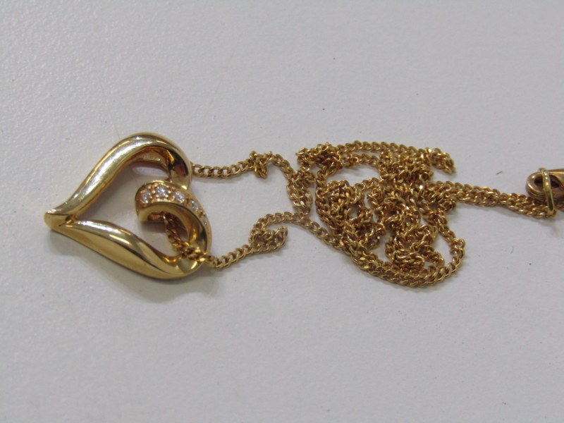 DIAMOND ENCRUSTED HEART SHAPE PENDANT, 18ct yellow gold pendant, inset diamonds on 18ct fine link - Image 2 of 2
