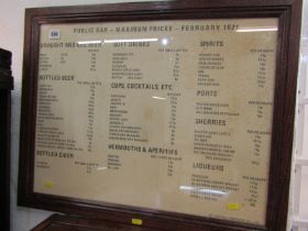 BREWERIANA, St Austell brewery early 1970's bar price list (10p a pint) 43 x 56cms