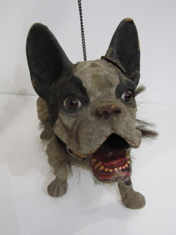 ANTIQUE FRENCH BULL DOG TOY, with papier mache body, nodding head and opening mouth, 41cm - Image 8 of 8