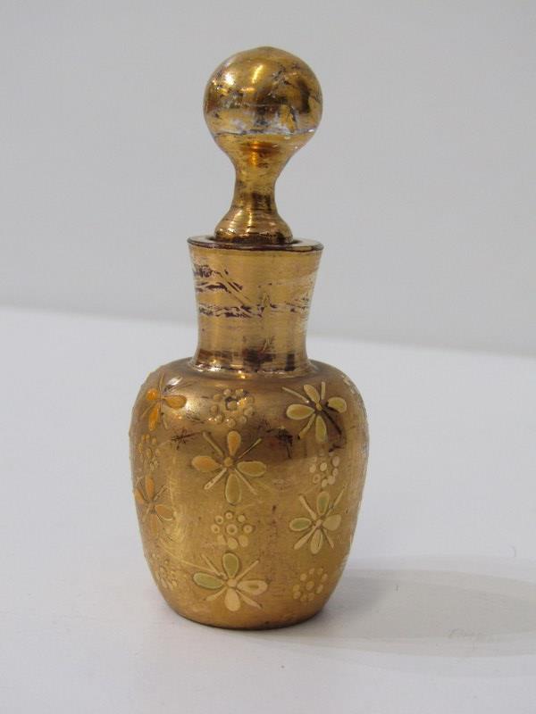 BOHEMIAN GLASS SCENT BOTTLES, red glass gilt decorated scent bottle with floral panels 6cms high, - Image 6 of 6