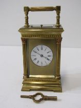 BRASS CASED REPEATER CARRIAGE CLOCK, with coiled bar strike movement, case with fluted pillar