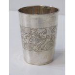 STERLING SILVER CUP, Continental silver beaker with a band of foliate engraved decoration, 7cm