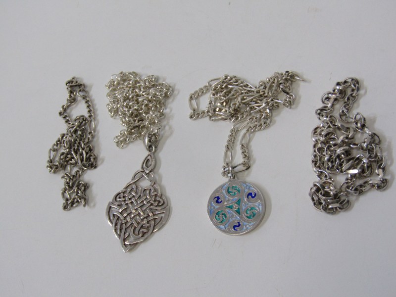 SILVER NECKLACES AND PENDANTS, 4 assorted silver necklaces from 14-20'', various designs, 2 with