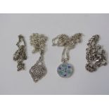 SILVER NECKLACES AND PENDANTS, 4 assorted silver necklaces from 14-20'', various designs, 2 with