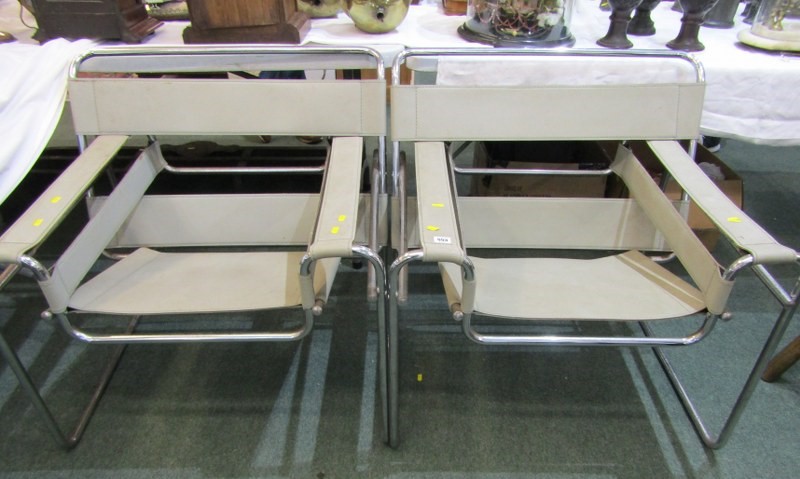 WASSILY, pair designer mid century chrome and canvas chairs - Image 2 of 23