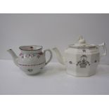 ANTIQUE ENGLISH POTTERY, globular shaped pearlware teapot and lid, decorated with floral garlands,