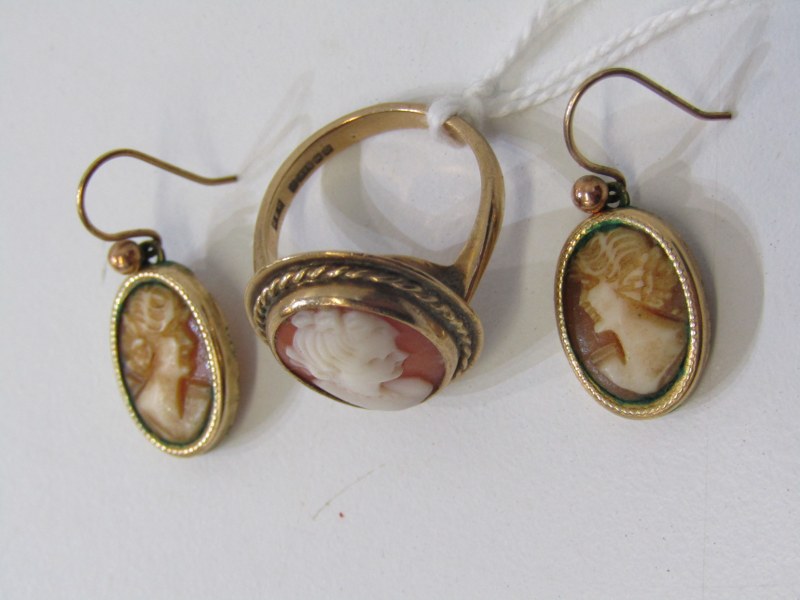 CAMEO RING, 9ct yellow gold ring set an oval cameo , size L/M, together with a pair of cameo - Image 2 of 2