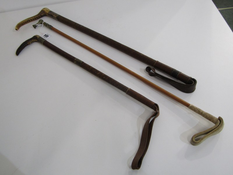 RIDING CROPS, 3 assorted riding crops, 1 silver mounted, 2 with antler handles, together with 1 - Image 2 of 7