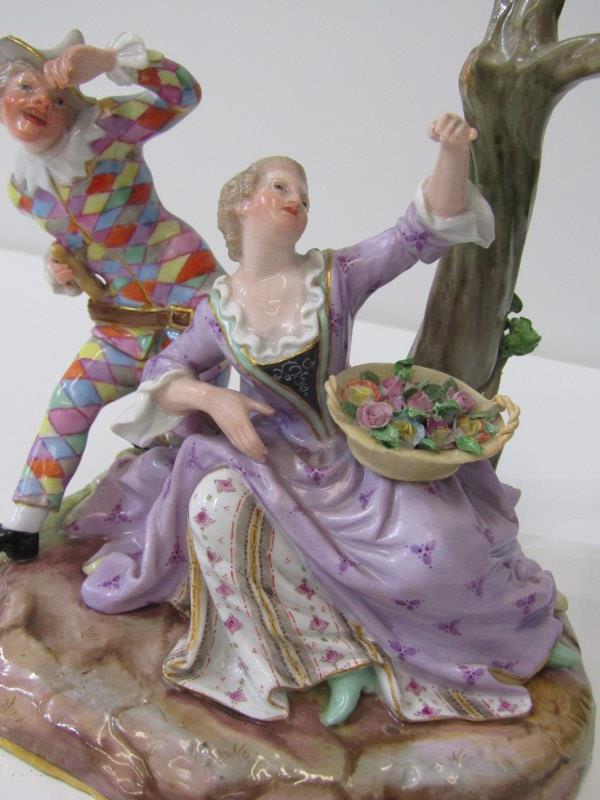 MEISSEN GROUP, 19th Century Meissen group of Harlequin and Columbine seated by a tree, 17cm - Image 4 of 19