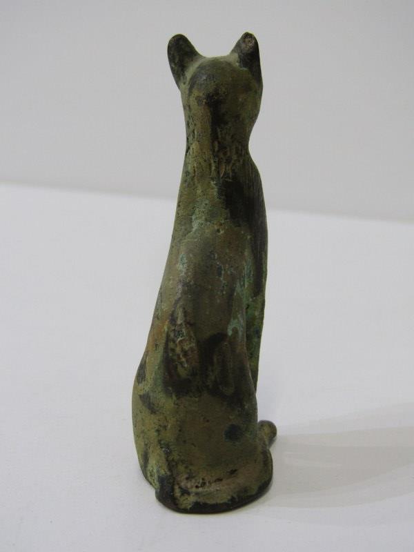 ANCIENT EGYPTIAN BRONZE CAT, 6.5cm height, together with a primitive stone cut seated cat figure, - Image 6 of 12